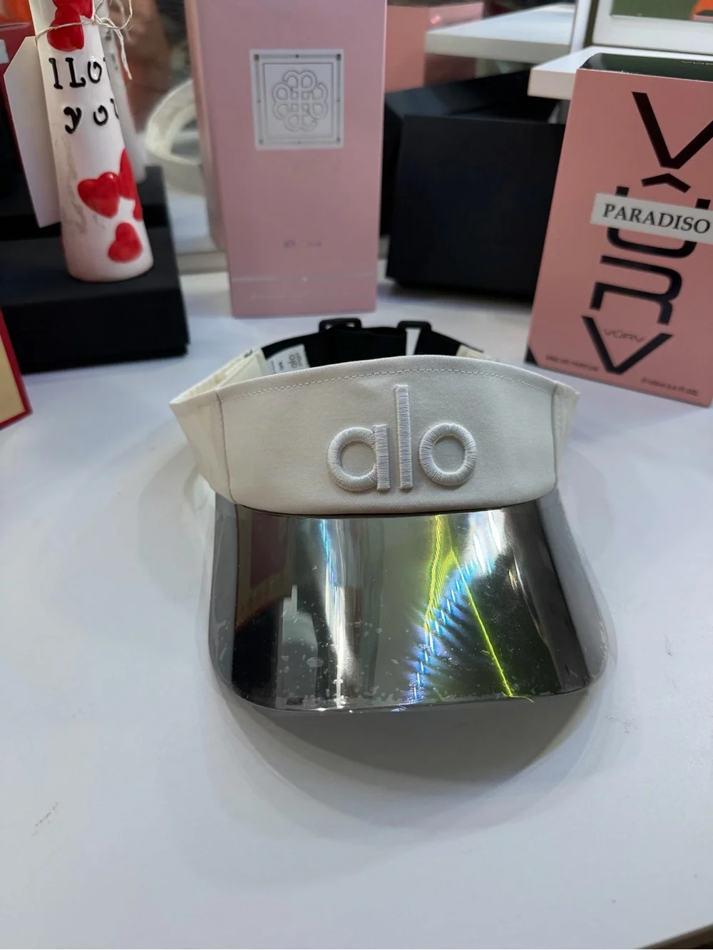 ALO Yoga White Visor with Silver Mirrored Brim
